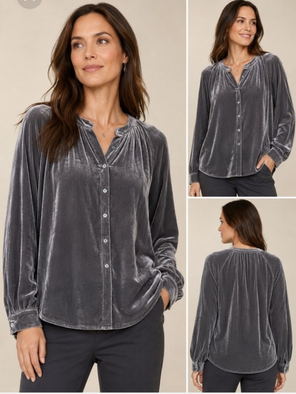 J. Jill NWT Velvet Prairie Blouse Greystone Size Small Rayon Silk Blend Flowy